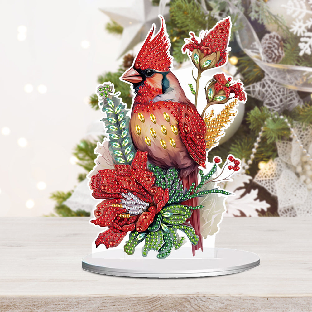 Diamond Painting Desktop Ornament for Office Desktop Decor (Cardinal in Bloom)