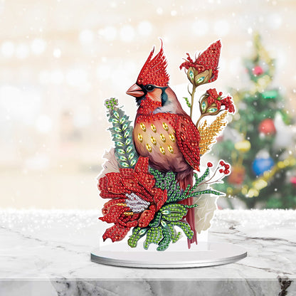 Diamond Painting Desktop Ornament for Office Desktop Decor (Cardinal in Bloom)