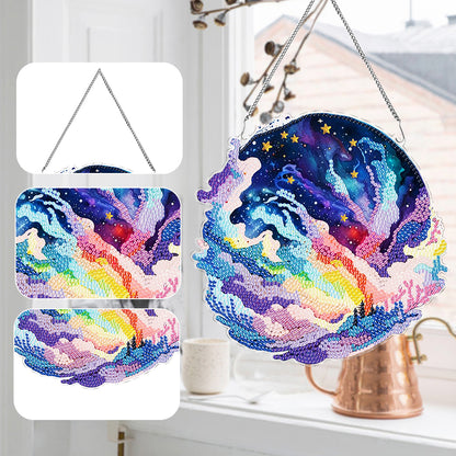 Colourful Clouds Starry Sky Single-Sided Diamond Painting Hanging Pendant (#1)