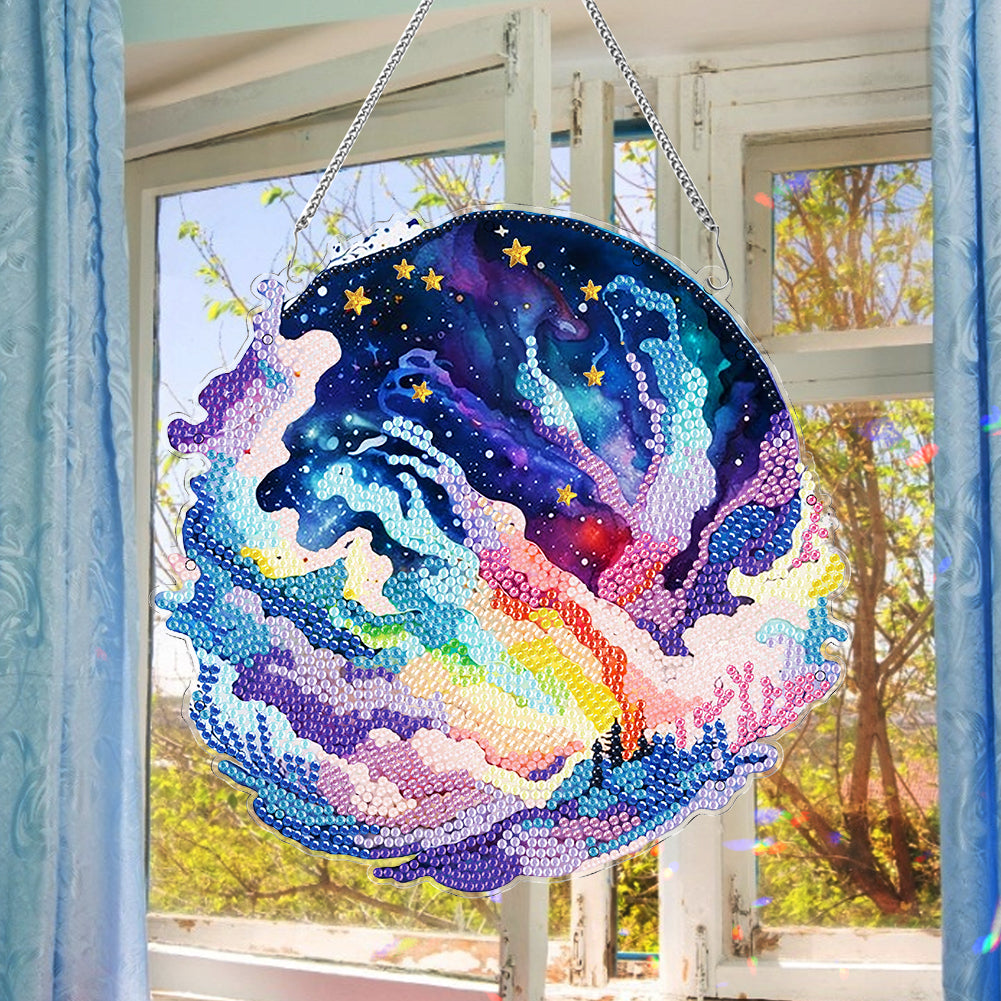 Colourful Clouds Starry Sky Single-Sided Diamond Painting Hanging Pendant (#1)