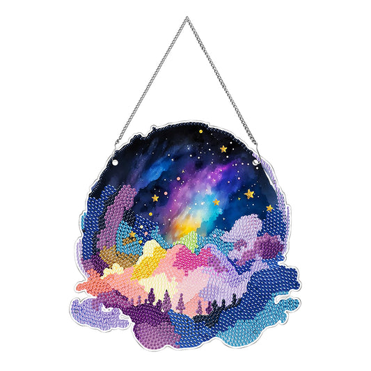 Colourful Clouds Starry Sky Single-Sided Diamond Painting Hanging Pendant (#2)