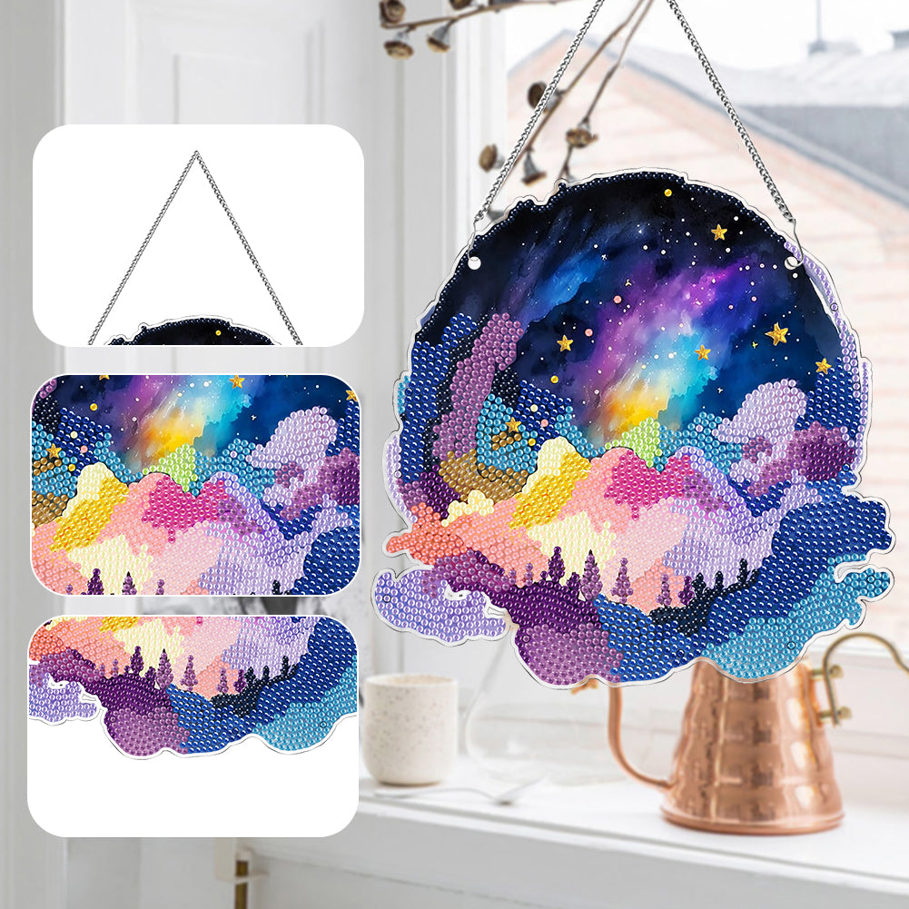 Colourful Clouds Starry Sky Single-Sided Diamond Painting Hanging Pendant (#2)