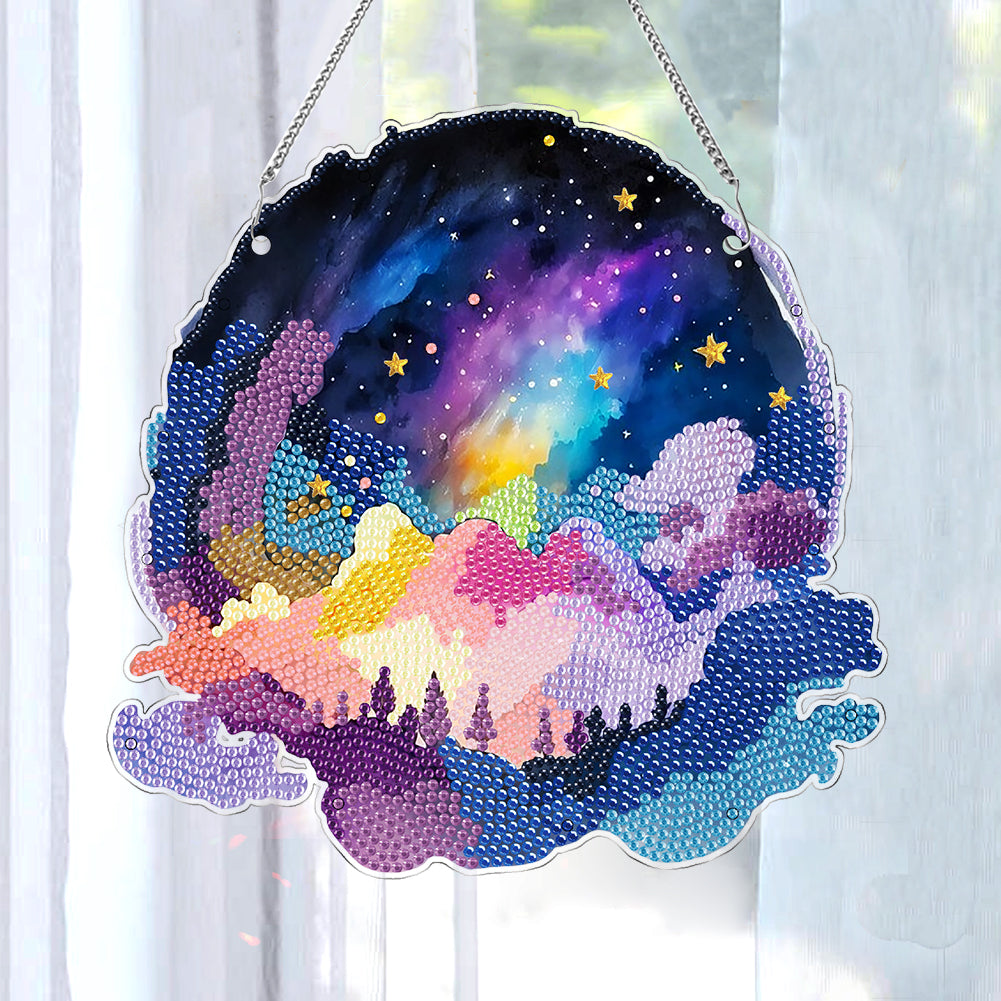 Colourful Clouds Starry Sky Single-Sided Diamond Painting Hanging Pendant (#2)