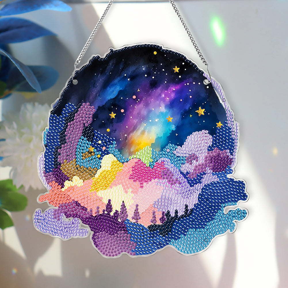 Colourful Clouds Starry Sky Single-Sided Diamond Painting Hanging Pendant (#2)