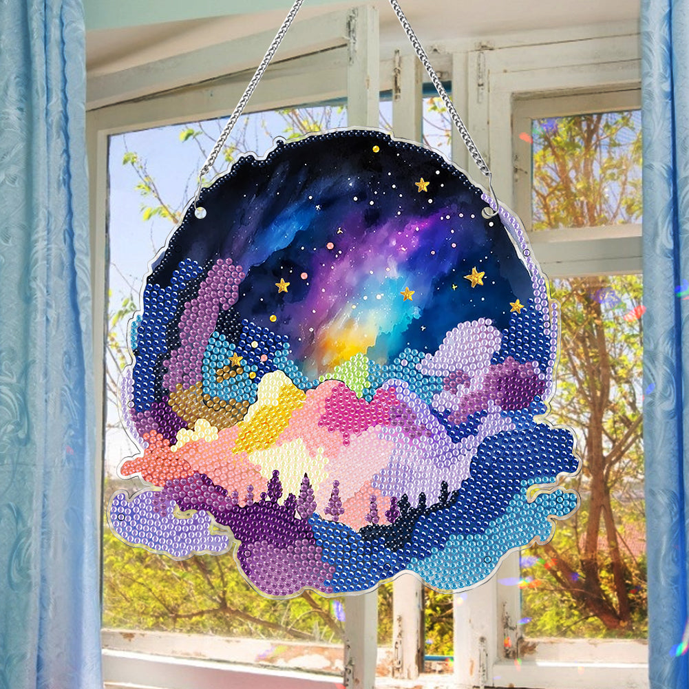 Colourful Clouds Starry Sky Single-Sided Diamond Painting Hanging Pendant (#2)