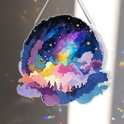 Colourful Clouds Starry Sky Single-Sided Diamond Painting Hanging Pendant (#2)