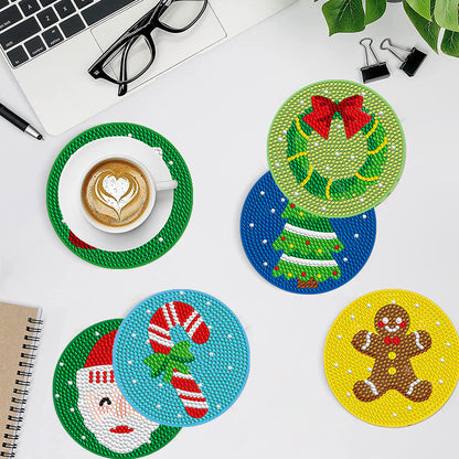 8 PCS Wooden Diamond Painting Coasters with Holder for Adult Kid (Christmas #9)