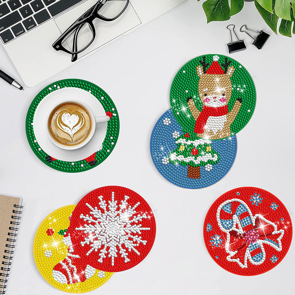 8 PCS Wooden Diamond Painting Coasters with Holder for Adult Kid (Christmas #10)