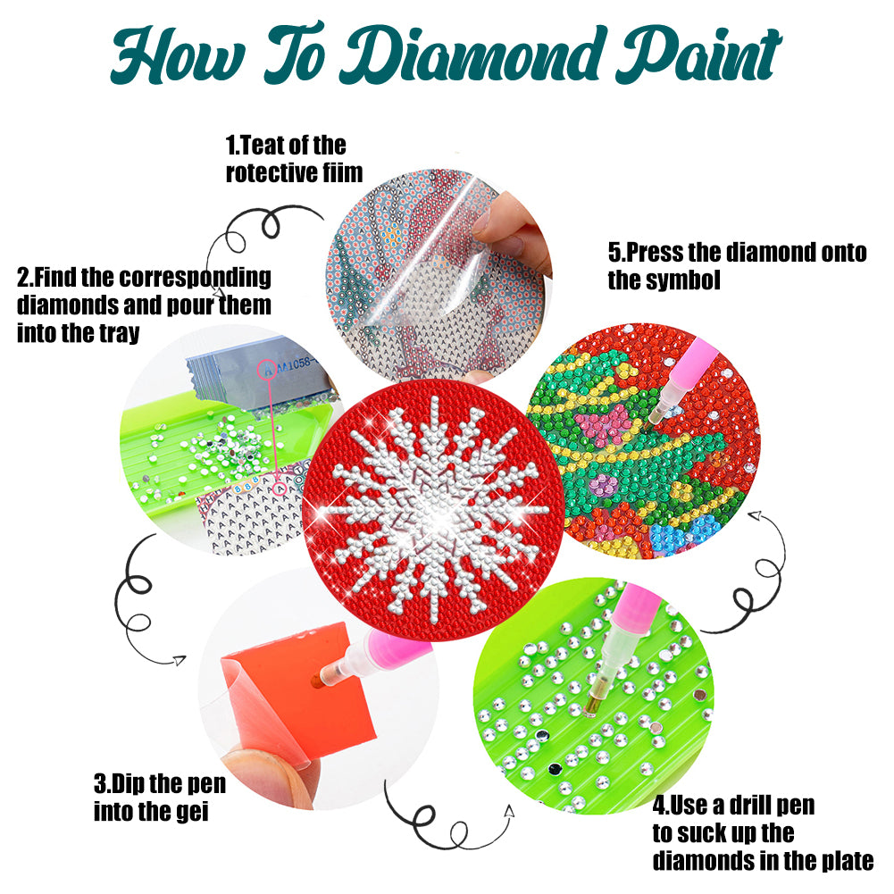 8 PCS Wooden Diamond Painting Coasters with Holder for Adult Kid (Christmas #10)