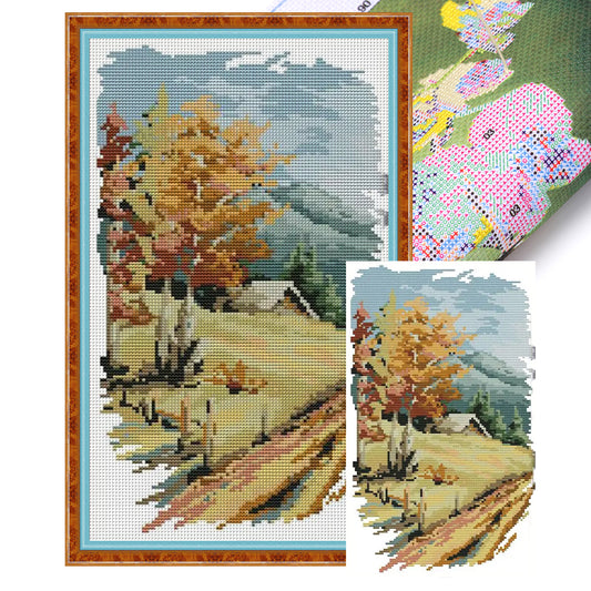Long Version Of Four Seasons Autumn - 14CT Stamped Cross Stitch 22*37CM(Joy Sunday)