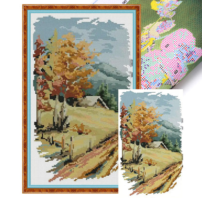 Long Version Of Four Seasons Autumn - 14CT Stamped Cross Stitch 22*37CM(Joy Sunday)