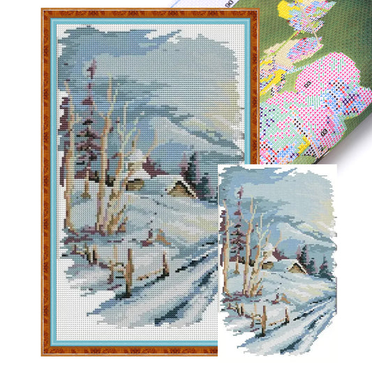 Long Version Four Seasons Winter - 14CT Stamped Cross Stitch 22*37CM(Joy Sunday)