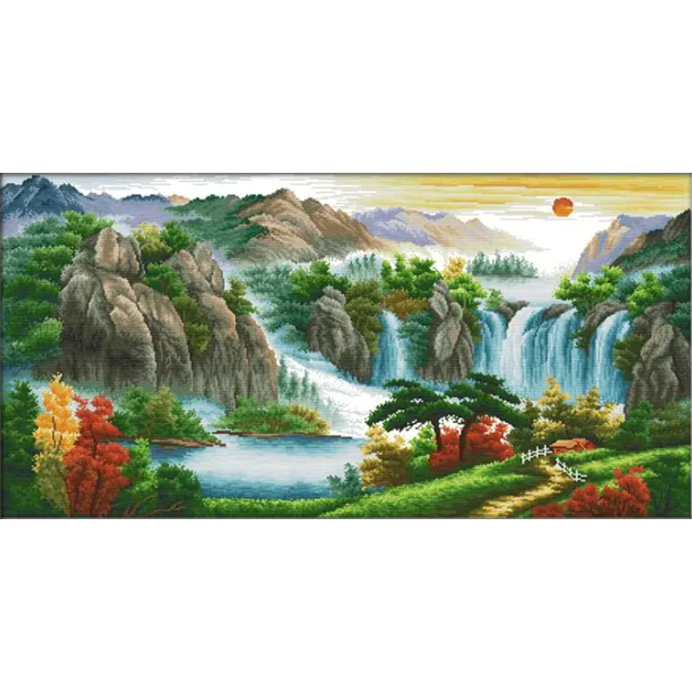 High Mountains And Long Rivers - 14CT Stamped Cross Stitch 89*48CM(Joy Sunday)