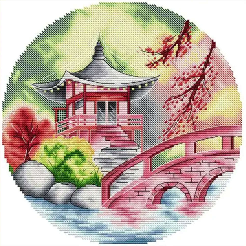 Autumn Gazebo - 14CT Stamped Cross Stitch 38*38CM(Joy Sunday)