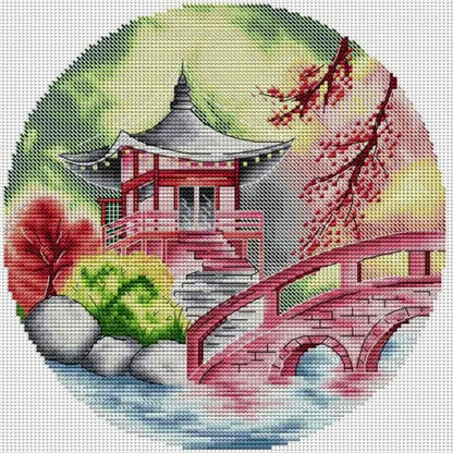 Autumn Gazebo - 14CT Stamped Cross Stitch 38*38CM(Joy Sunday)