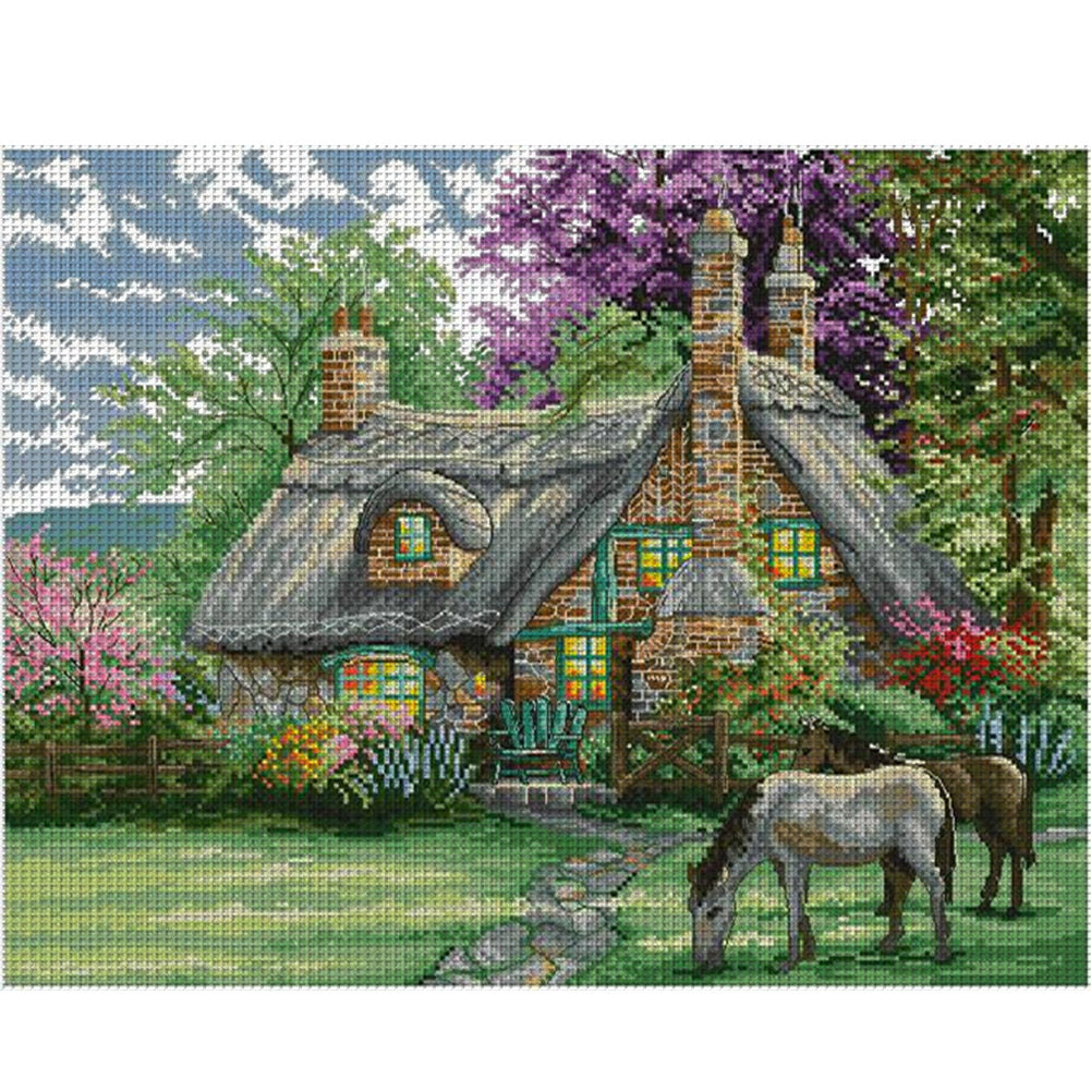 Flower Villa - 14CT Stamped Cross Stitch 46*38CM(Joy Sunday)