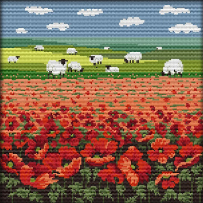 Poppy Flowers And Sheep - 14CT Stamped Cross Stitch 35*35CM(Joy Sunday)