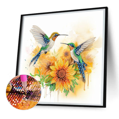 Birds In Flowers - Special Shaped Drill Diamond Painting 30*30CM