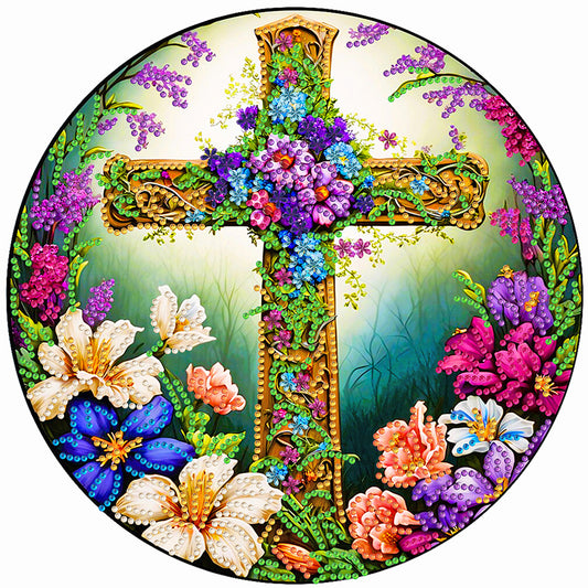 Flower Cross - Special Shaped Drill Diamond Painting 30*30CM