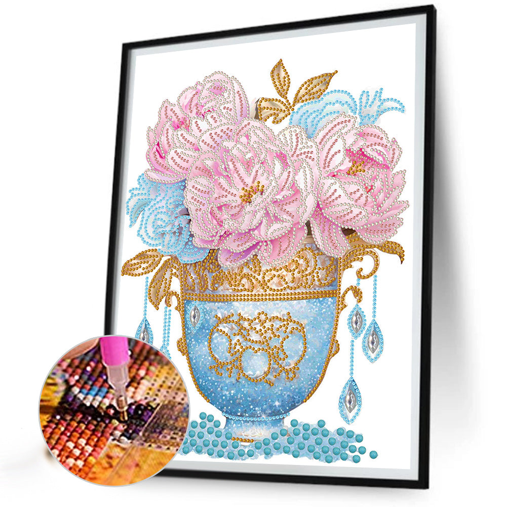 Pink Blue Vase - Special Shaped Drill Diamond Painting 30*40CM