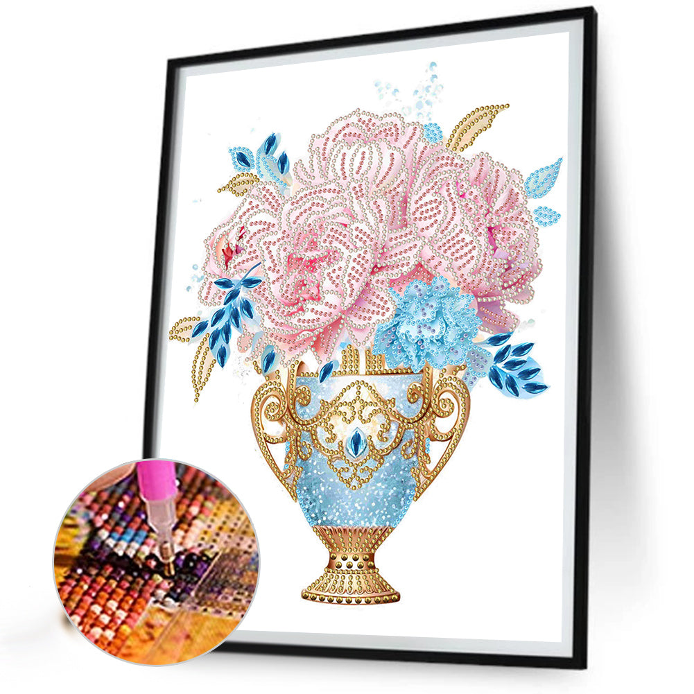 Pink Blue Vase - Special Shaped Drill Diamond Painting 30*40CM