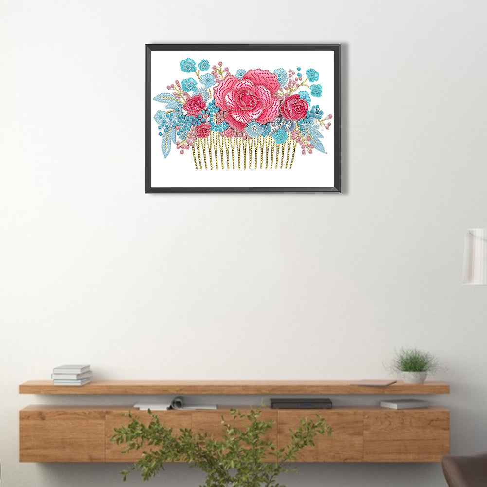 Pink Blue Comb - Special Shaped Drill Diamond Painting 40*30CM