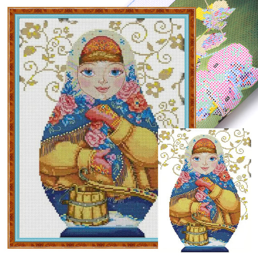 Russian Matryoshka Doll(6) - 14CT Stamped Cross Stitch 26*38CM(Joy Sunday)