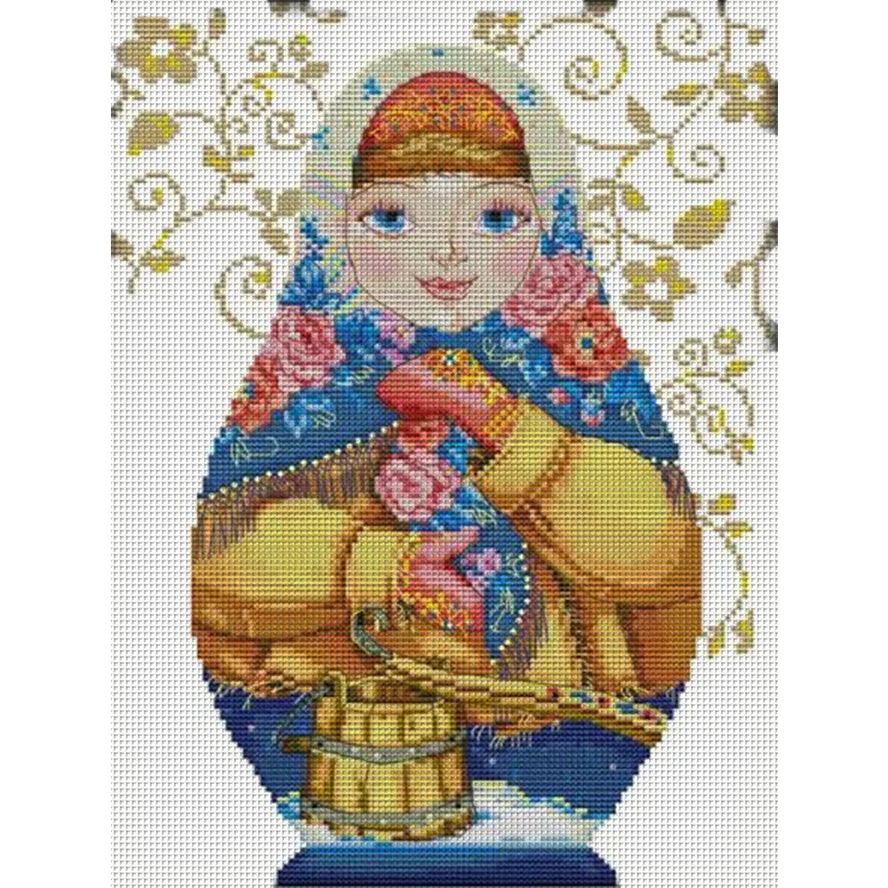 Russian Matryoshka Doll(6) - 14CT Stamped Cross Stitch 26*38CM(Joy Sunday)