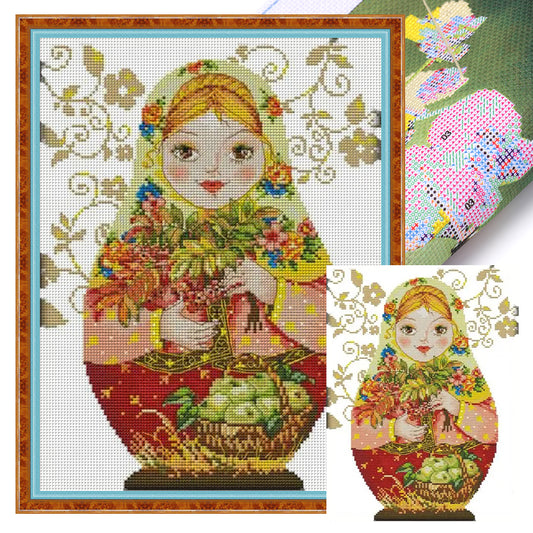 Russian Matryoshka Doll(5) - 14CT Stamped Cross Stitch 28*37CM(Joy Sunday)