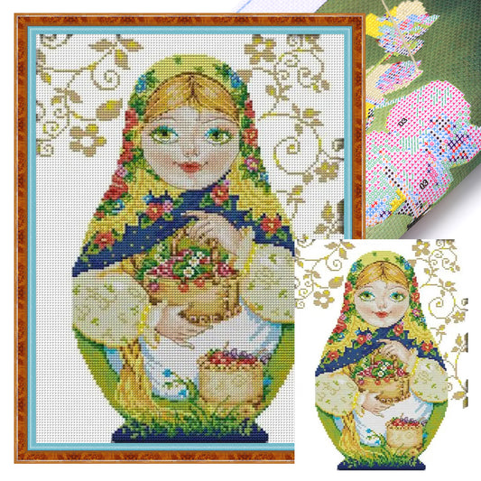 Russian Matryoshka Doll(8) - 14CT Stamped Cross Stitch 29*36CM(Joy Sunday)