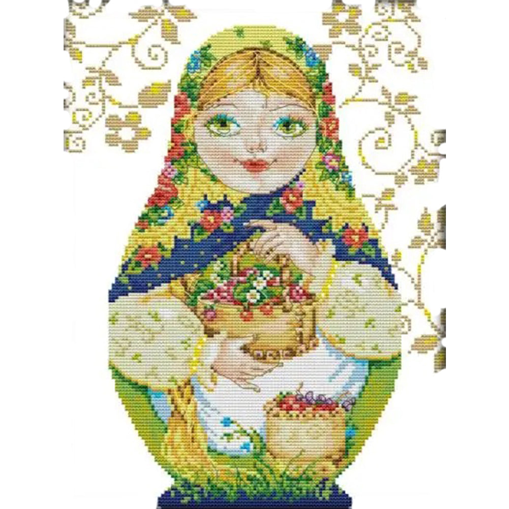 Russian Matryoshka Doll(8) - 14CT Stamped Cross Stitch 29*36CM(Joy Sunday)