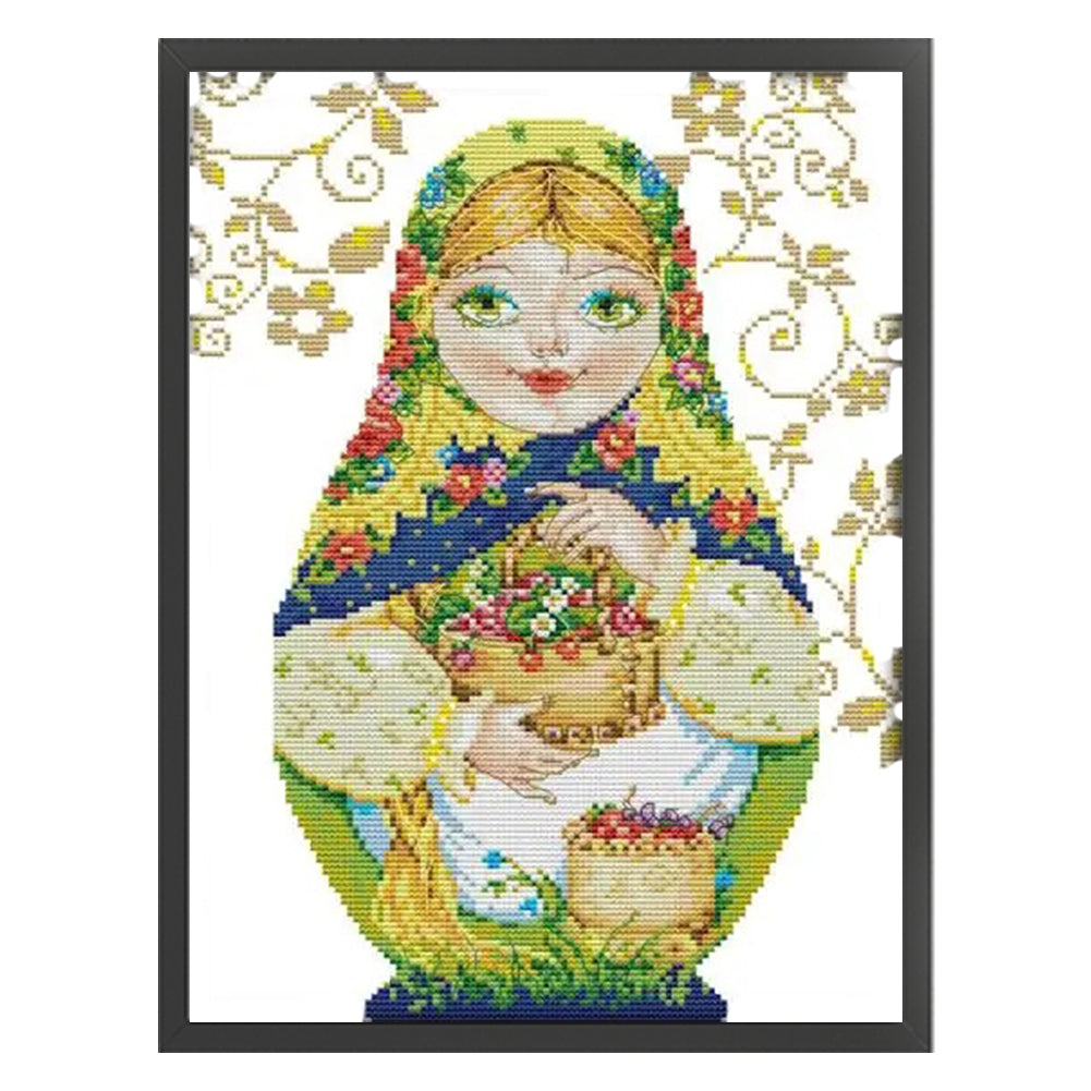 Russian Matryoshka Doll(8) - 14CT Stamped Cross Stitch 29*36CM(Joy Sunday)