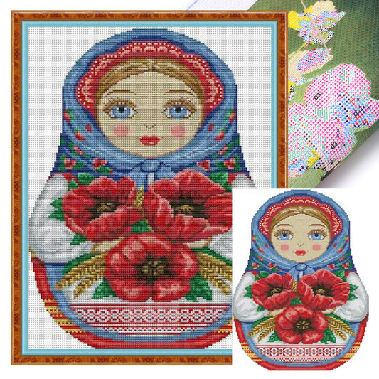 Russian Matryoshka Doll(9) - 14CT Stamped Cross Stitch 30*41CM(Joy Sunday)