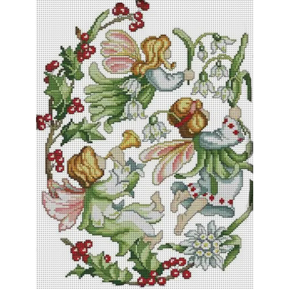 December Flower Fairy - 14CT Stamped Cross Stitch 31*41CM(Joy Sunday)