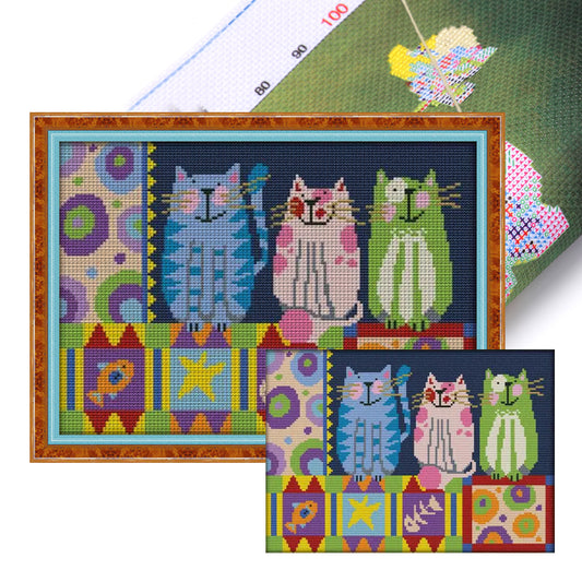 Abstract Painted Cat - 14CT Stamped Cross Stitch 34*26CM(Joy Sunday)