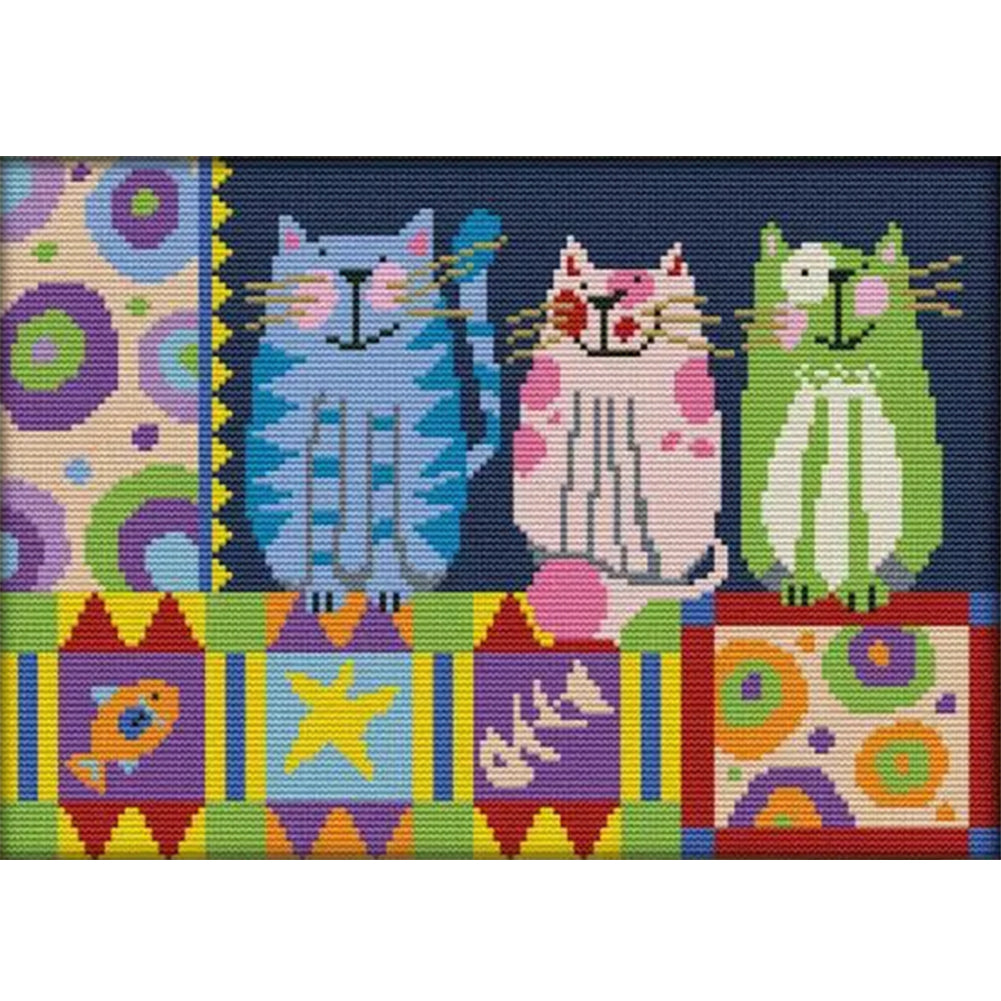 Abstract Painted Cat - 14CT Stamped Cross Stitch 34*26CM(Joy Sunday)