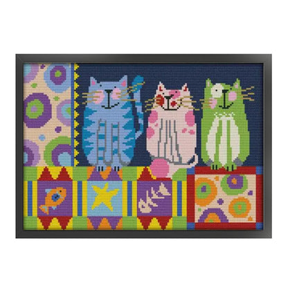 Abstract Painted Cat - 14CT Stamped Cross Stitch 34*26CM(Joy Sunday)