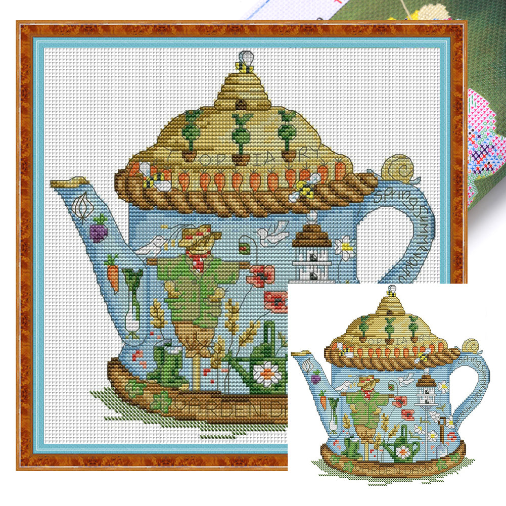 Scarecrow Teapot - 14CT Stamped Cross Stitch 28*27CM(Joy Sunday)