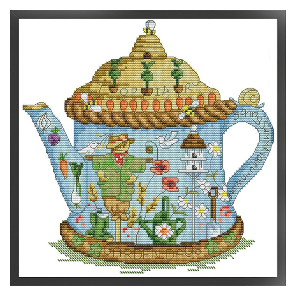 Scarecrow Teapot - 14CT Stamped Cross Stitch 28*27CM(Joy Sunday)