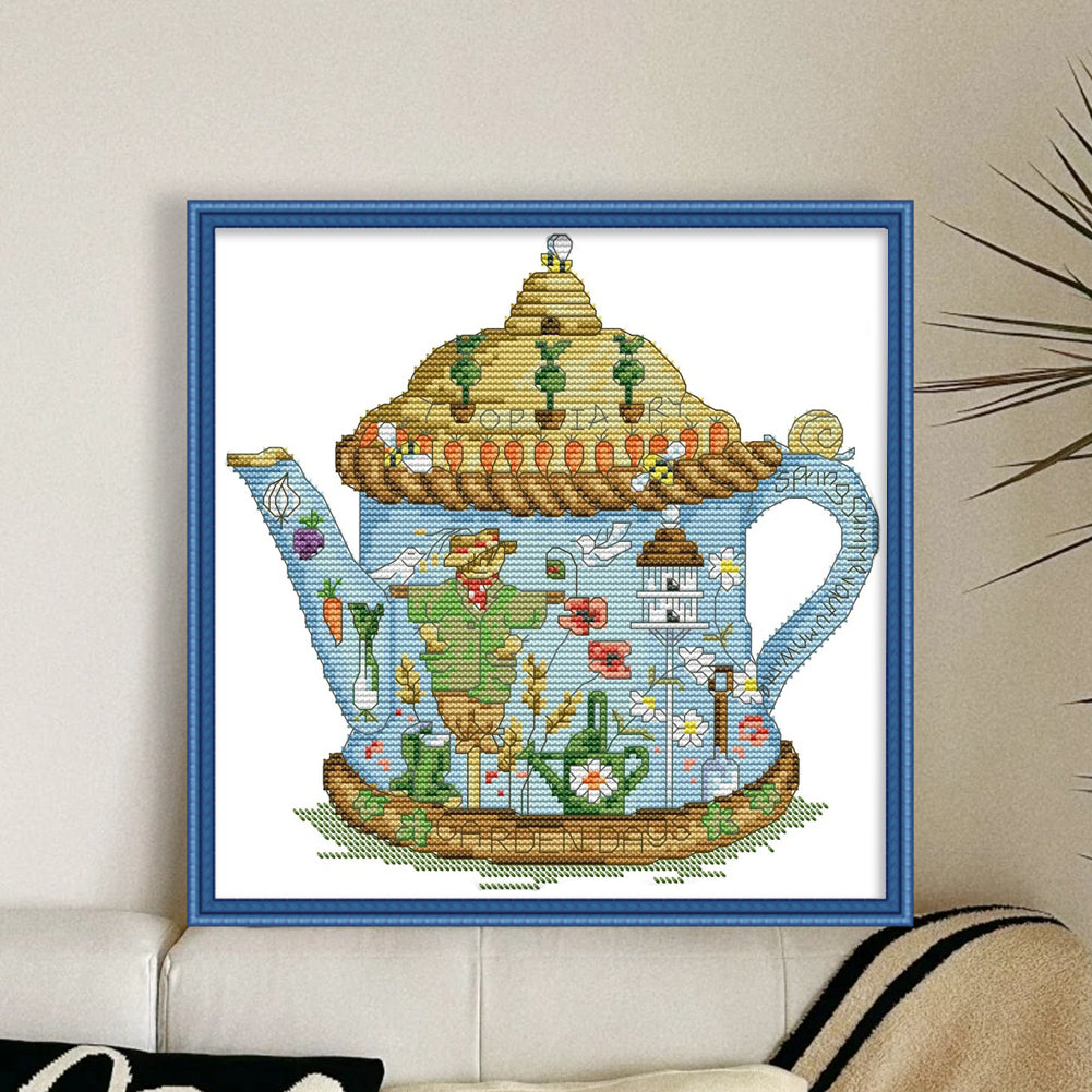 Scarecrow Teapot - 14CT Stamped Cross Stitch 28*27CM(Joy Sunday)