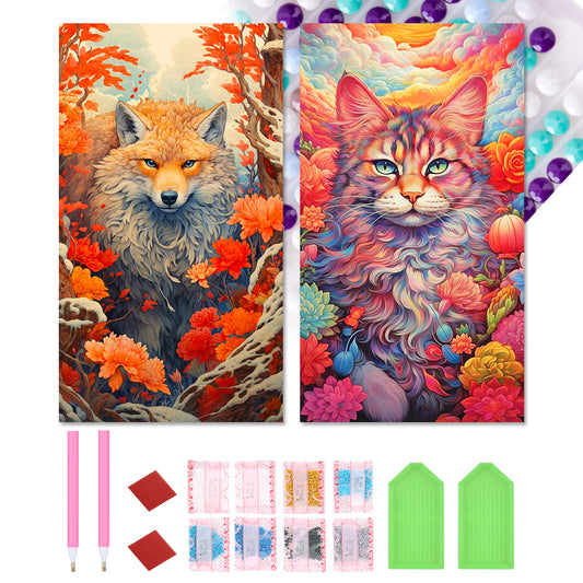 Cat And Fox - Full Round Drill Diamond Painting 40*70CM