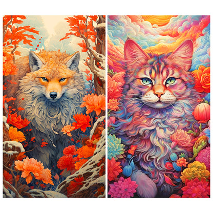 Cat And Fox - Full Round Drill Diamond Painting 40*70CM