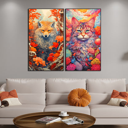 Cat And Fox - Full Round Drill Diamond Painting 40*70CM