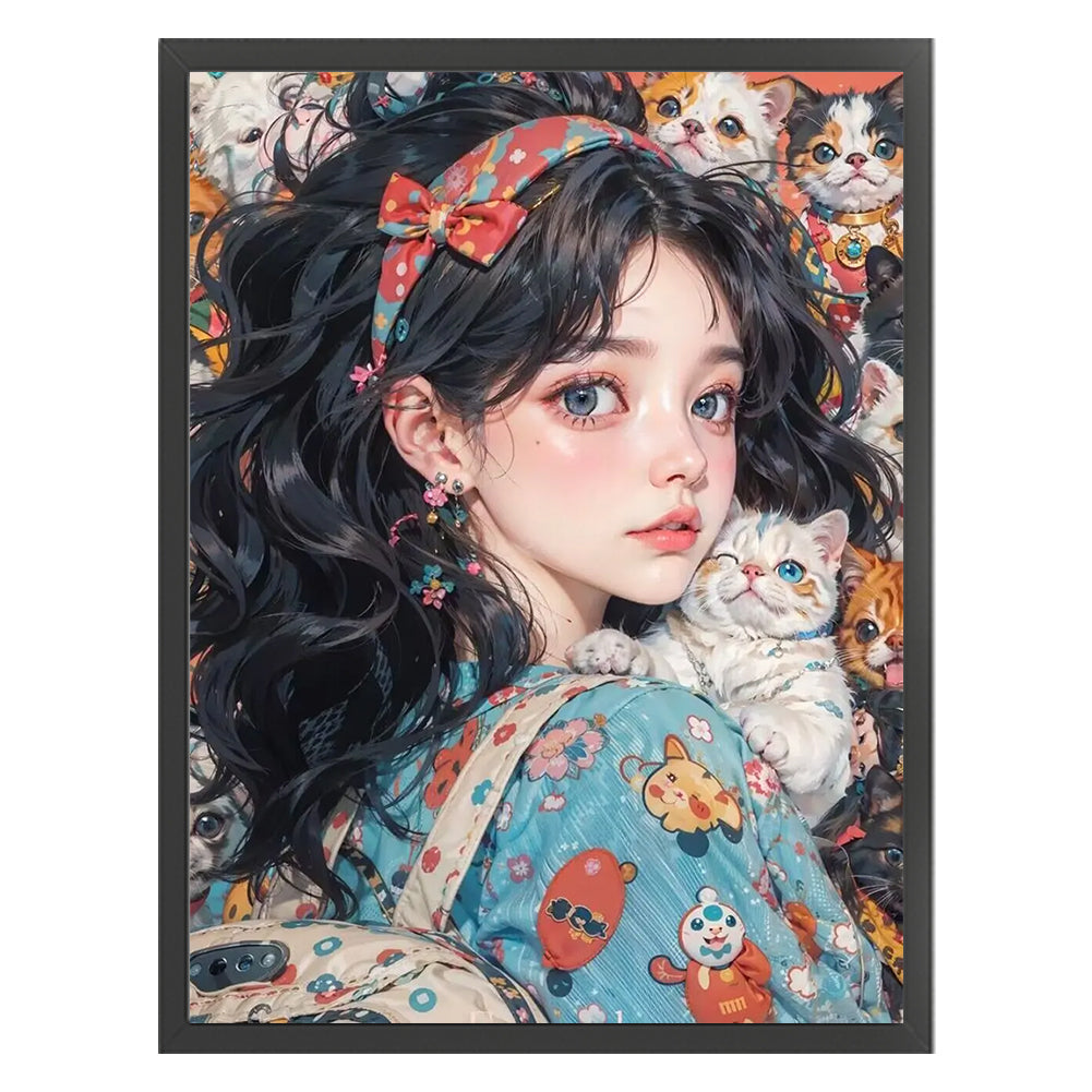 Black-Haired Floral Girl - 11CT Stamped Cross Stitch 40*55CM(Joy Sunday)