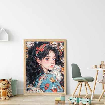 Black-Haired Floral Girl - 11CT Stamped Cross Stitch 40*55CM(Joy Sunday)