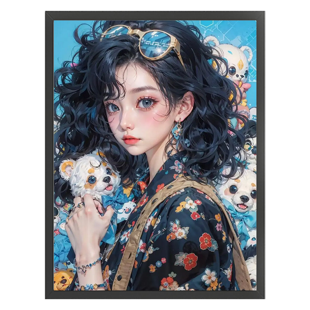 Black-Haired Floral Girl - 11CT Stamped Cross Stitch 40*55CM(Joy Sunday)