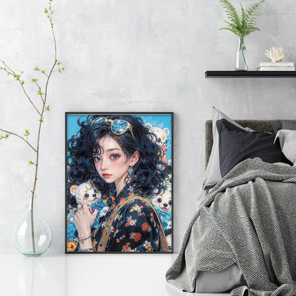 Black-Haired Floral Girl - 11CT Stamped Cross Stitch 40*55CM(Joy Sunday)