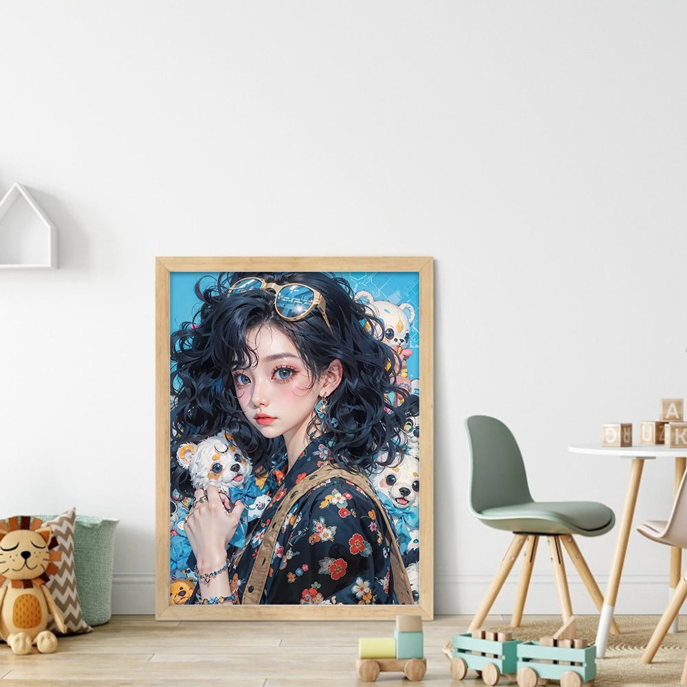 Black-Haired Floral Girl - 11CT Stamped Cross Stitch 40*55CM(Joy Sunday)