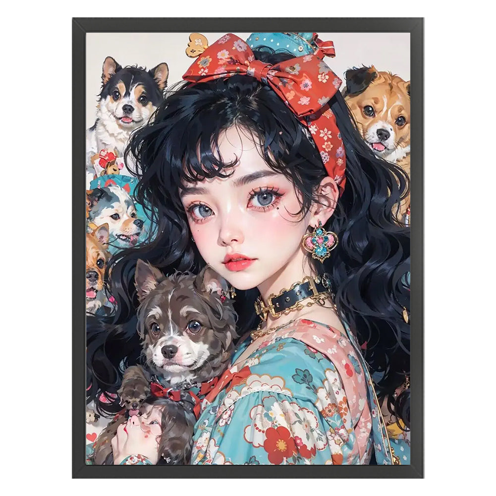 Black-Haired Floral Girl - 11CT Stamped Cross Stitch 40*55CM(Joy Sunday)