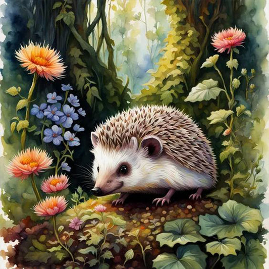 Hedgehog And Flower - Full Round Drill Diamond Painting 30*30CM